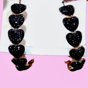 Black Sparkly Heart Hoop Earrings